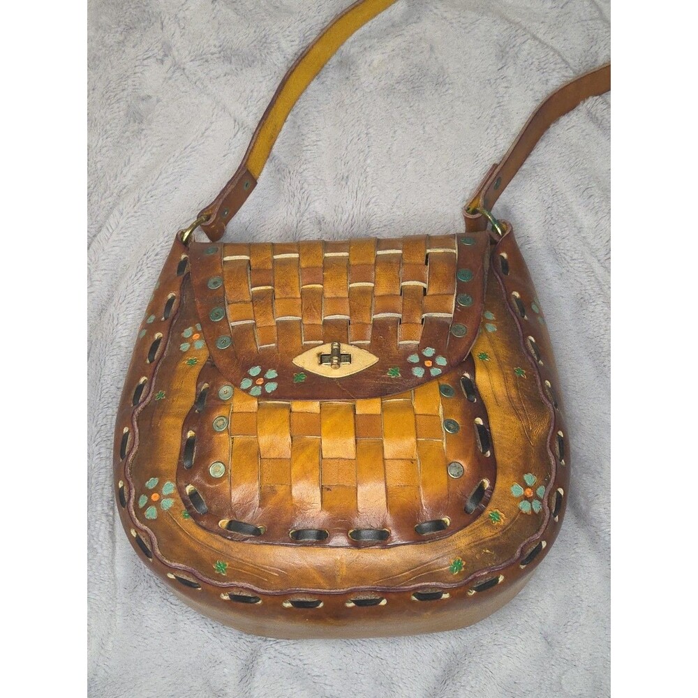 Vintage Handmade Leather Shoulder Bag Purse – Floral Boho Western